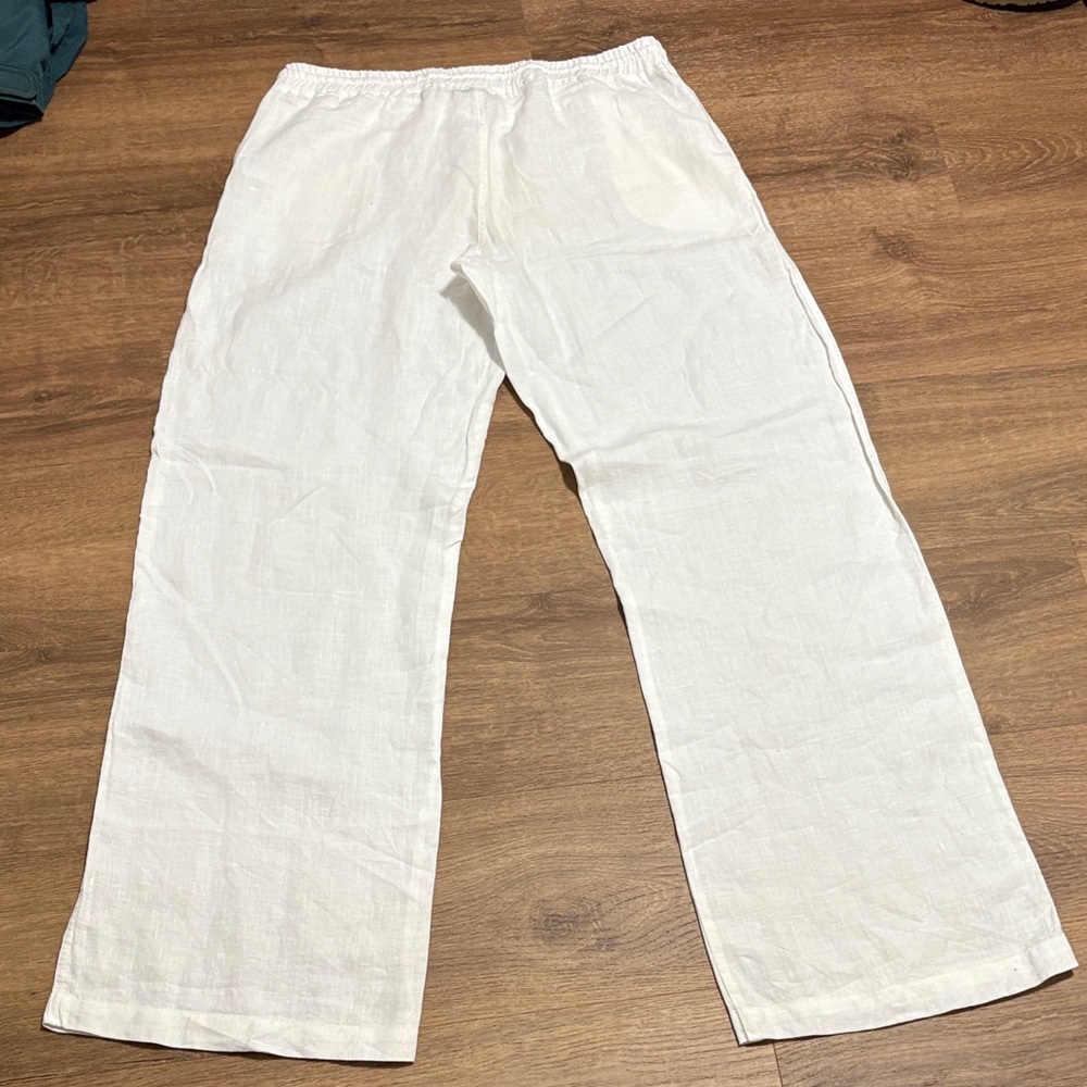 Allen Allen USA White Linen Drawstring Pants 100% Linen Size Large - Picture 6 of 6